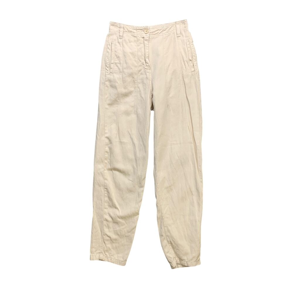Topshop Pants Womens 4 Cream High Rise Linen Blend Pleated Slash Pocket Straight